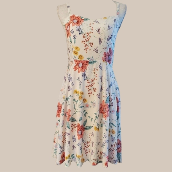 Old Navy White and Pink Floral Cami Fit & Flare Sweetheart Neck Sundress Size M - Picture 1 of 7